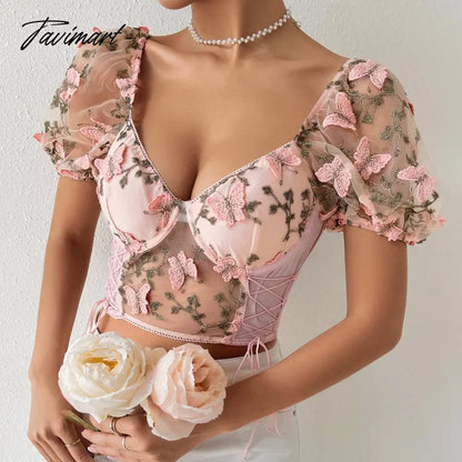 Summer Women's Short Shirt Top Perspective Lace Slim Top Mesh Elegant Women's Vest Bubble Short-sleeved Shirt Top women