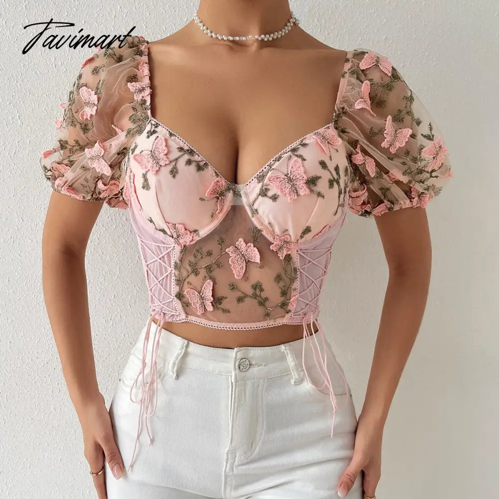 Summer Women's Short Shirt Top Perspective Lace Slim Top Mesh Elegant Women's Vest Bubble Short-sleeved Shirt Top women