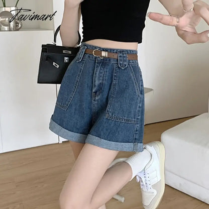Summer Women's Shorts High Waist Loose-Fitting Curl Wide-Leg Denim Shorts New Slimming Sense of Design Niche A- line Pants