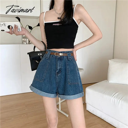 Summer Women's Shorts High Waist Loose-Fitting Curl Wide-Leg Denim Shorts New Slimming Sense of Design Niche A- line Pants