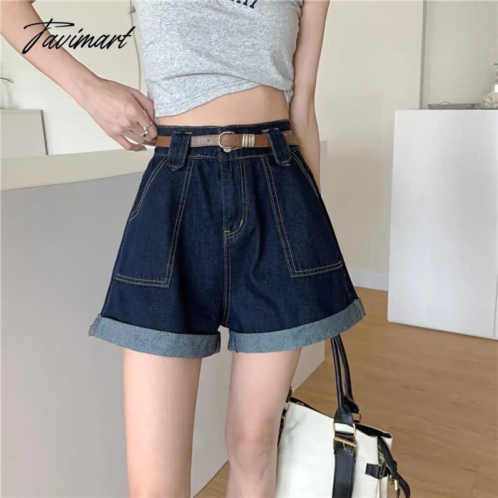 Summer Women's Shorts High Waist Loose-Fitting Curl Wide-Leg Denim Shorts New Slimming Sense of Design Niche A- line Pants