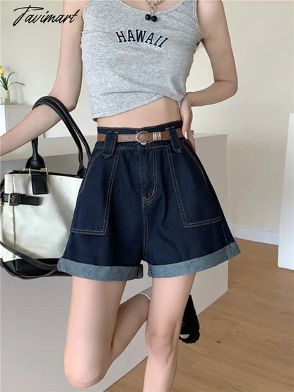 Summer Women's Shorts High Waist Loose-Fitting Curl Wide-Leg Denim Shorts New Slimming Sense of Design Niche A- line Pants