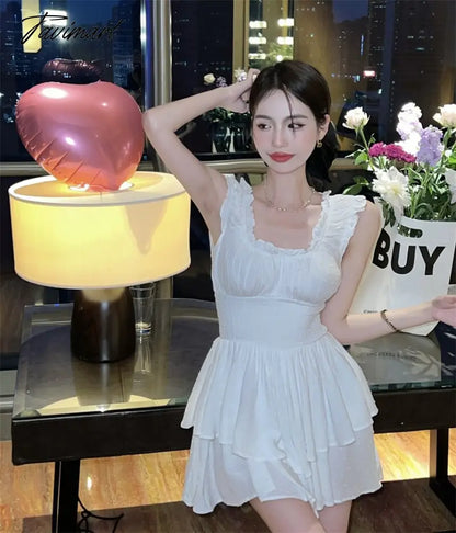 Summer Women Sexy One Piece Tank Mini Dress Elegant Female Fashion Casual Solid Beach Clothes Vestdios