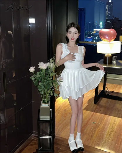 Summer Women Sexy One Piece Tank Mini Dress Elegant Female Fashion Casual Solid Beach Clothes Vestdios