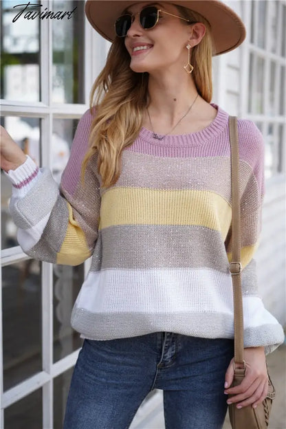 Sweaters for Women Fashion Korean New Autumn Winter Long Sleeve Top Pullovers LOOSE Striped Oversized Sweater O-Neck Jumper