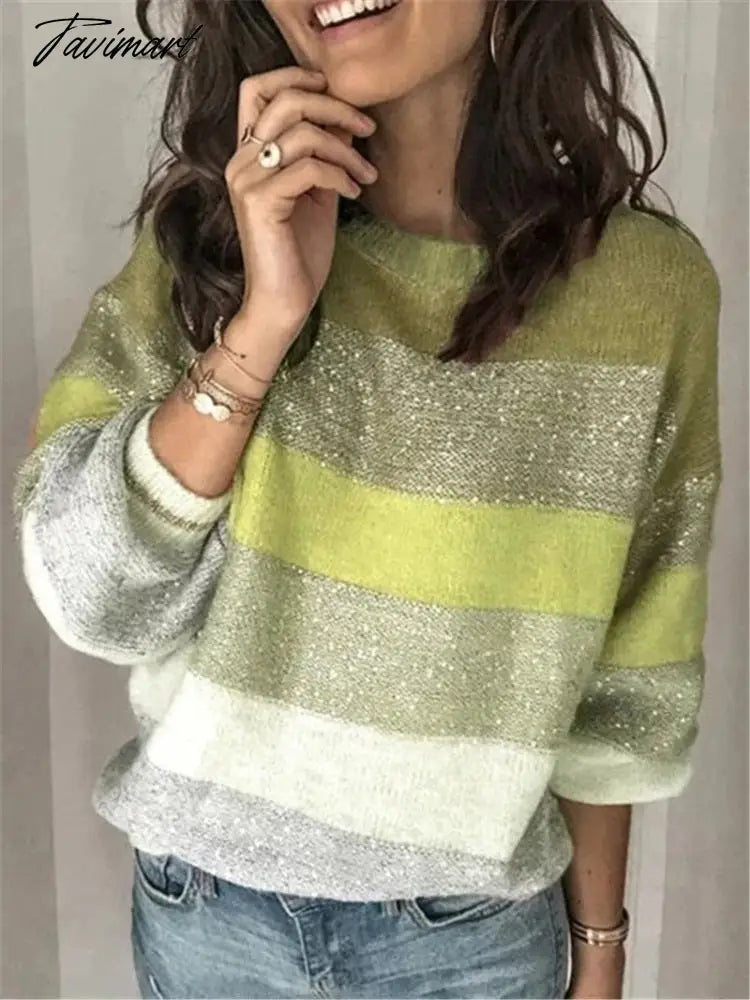 Sweaters for Women Fashion Korean New Autumn Winter Long Sleeve Top Pullovers LOOSE Striped Oversized Sweater O-Neck Jumper