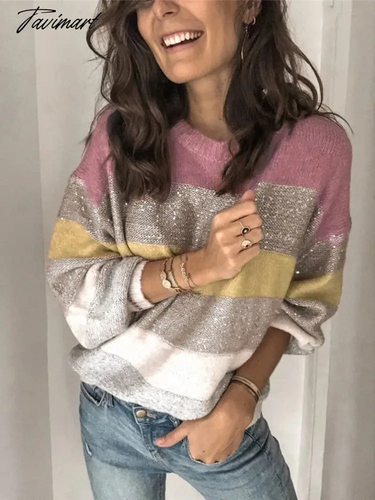 Sweaters for Women Fashion Korean New Autumn Winter Long Sleeve Top Pullovers LOOSE Striped Oversized Sweater O-Neck Jumper