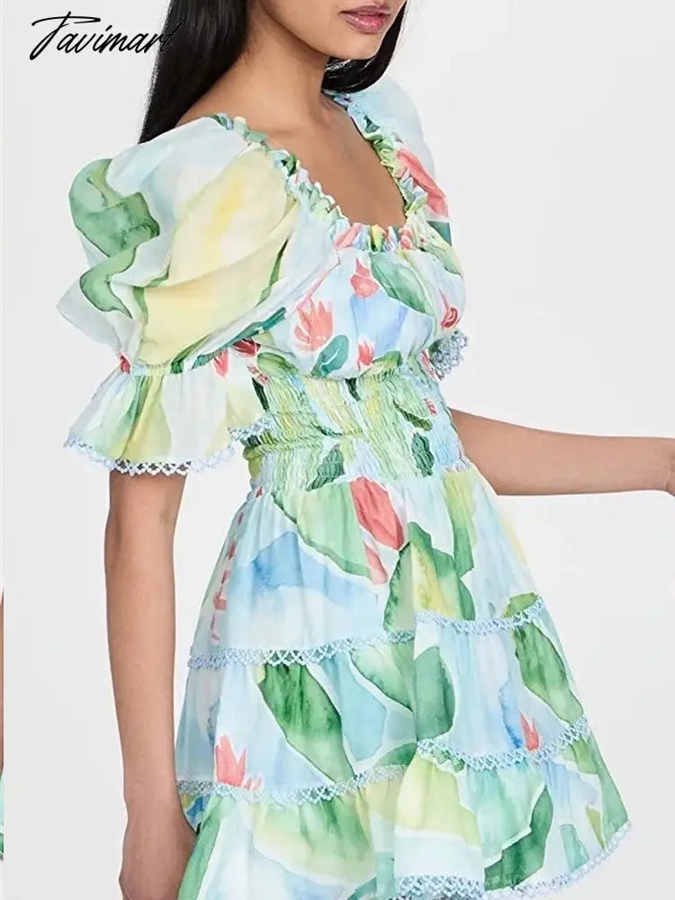 Sweet Cacti Print Mini Dress Woman Butterfly Sleeve Club Party Evening Birthday Summer Beach Style Dress Vestidos A1238