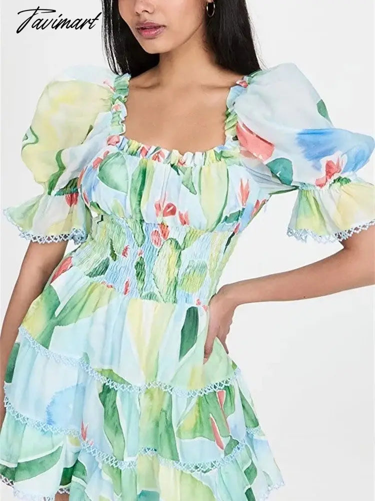 Sweet Cacti Print Mini Dress Woman Butterfly Sleeve Club Party Evening Birthday Summer Beach Style Dress Vestidos A1238