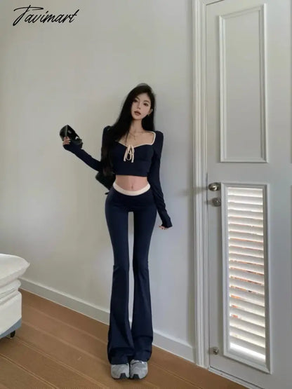 Sweet Hot Girl Sexy Suit Short Square Collar T-shirt Top Casual Versatile Micro Flare Pants Two-piece Set Fashion Female Clothes