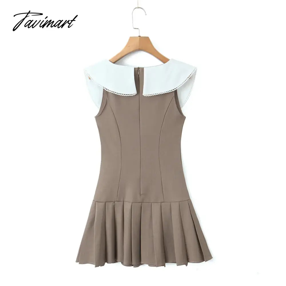 Sweet Summer O-neck Turn-down Collar Patchwork Sleeveless Folds High Waist Holiday Vocation Beach Women Dress
