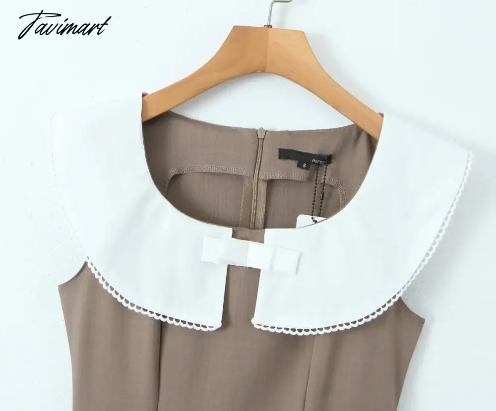 Sweet Summer O-neck Turn-down Collar Patchwork Sleeveless Folds High Waist Holiday Vocation Beach Women Dress