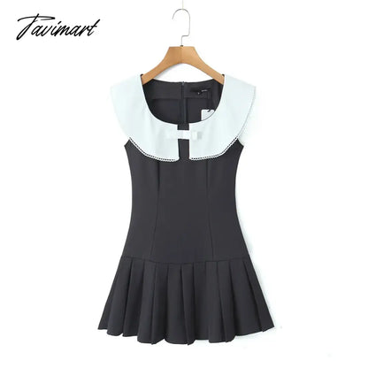 Sweet Summer O-neck Turn-down Collar Patchwork Sleeveless Folds High Waist Holiday Vocation Beach Women Dress