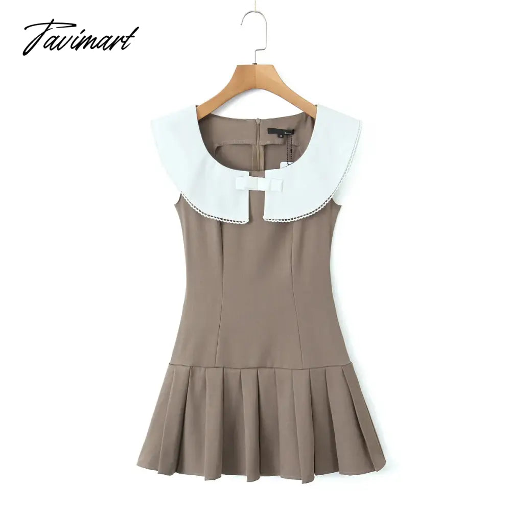 Sweet Summer O-neck Turn-down Collar Patchwork Sleeveless Folds High Waist Holiday Vocation Beach Women Dress
