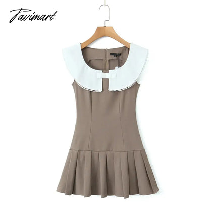 Sweet Summer O-neck Turn-down Collar Patchwork Sleeveless Folds High Waist Holiday Vocation Beach Women Dress