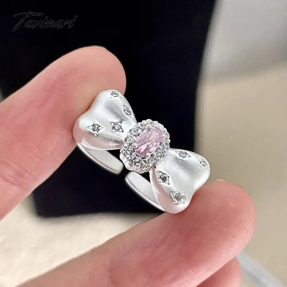Sweet Zircon Star Bow Open Rings For Women 2024 New Luxury Fashion Designers Jewelry Ring