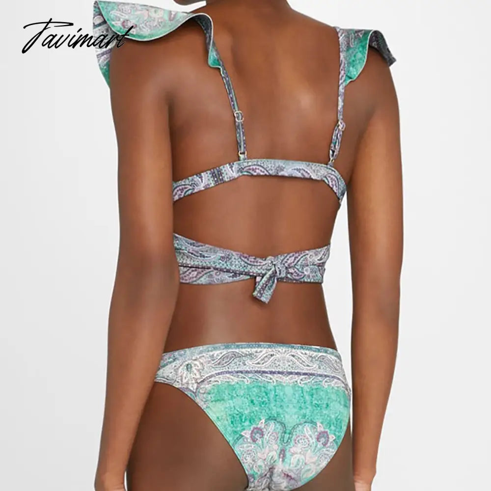 Swimsuit Two Pieces Tankini Fashion Print Ruffle Bikini Women's Bandage Swimsuit Summer Beach Print Floral Tie Dye Lace Stripe
