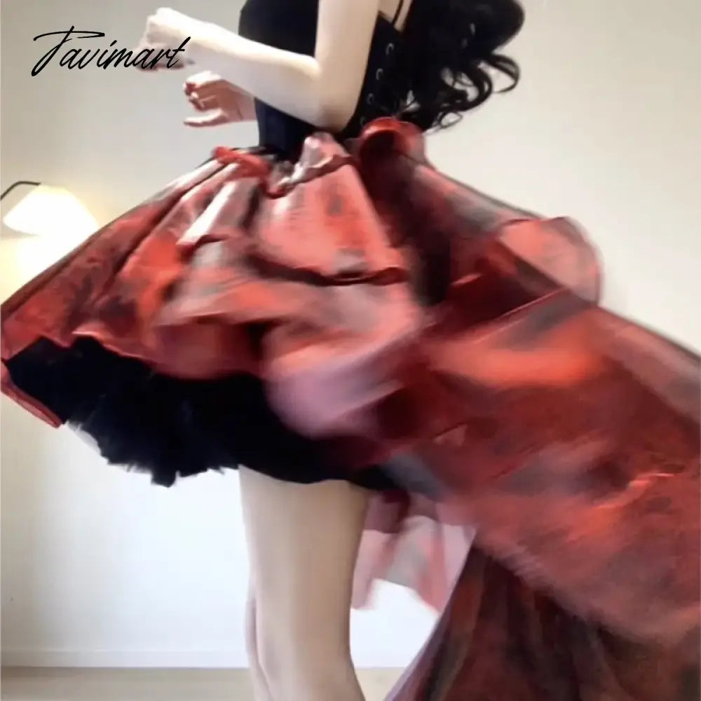 Trailing Skirt Small Red Slip Dress Mori Style