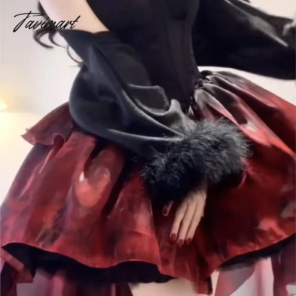 Trailing Skirt Small Red Slip Dress Mori Style