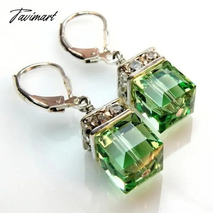 Trendy Silver Color Inlaid with Green Stones Drop Earring Women Shining Zircon Hook Dangle Earrings Wedding Jewelry