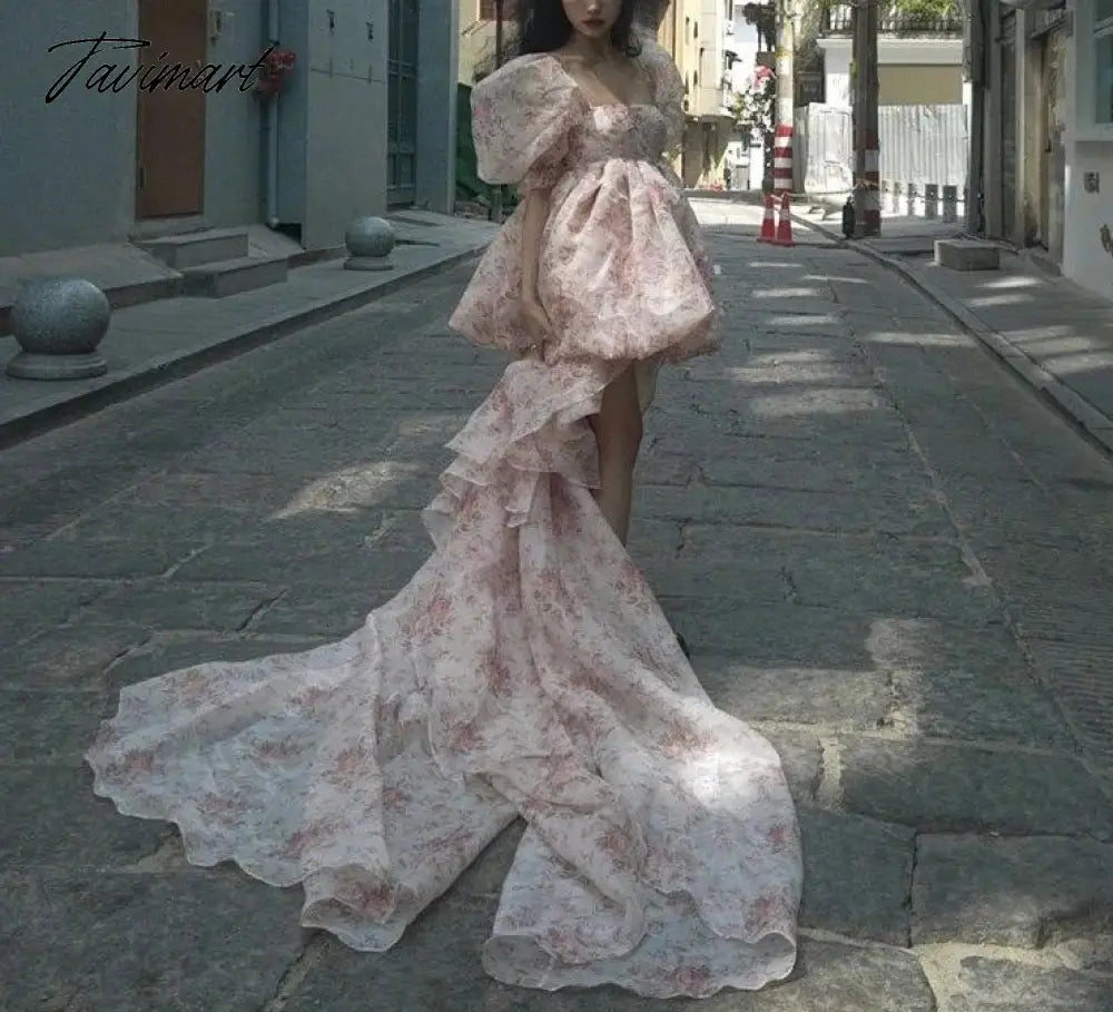 Tulle Tutu Dress Summer New Waist Slimming Puff Sleeve Square Collar Skirt Women's Clothing