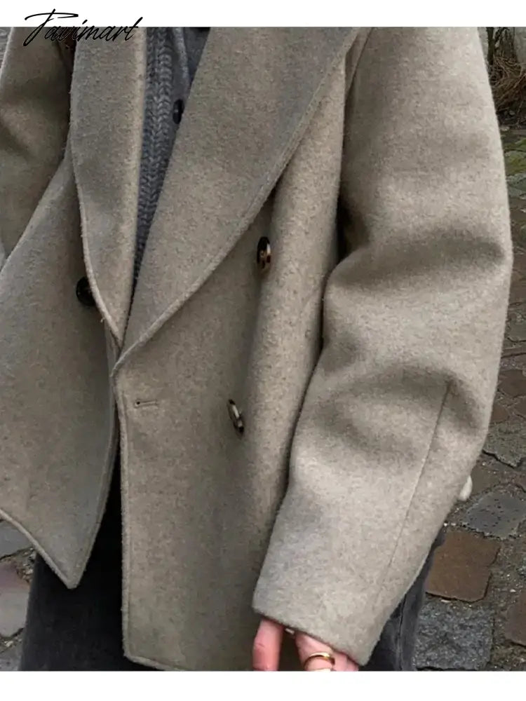 Turndown Collar Solid Jacket Autumn Women Long Sleeve Double Breasted Pocket Street Jackets Casual Female Split Office Outwear