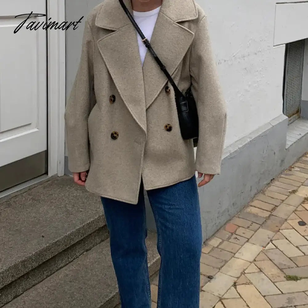 Turndown Collar Solid Jacket Autumn Women Long Sleeve Double Breasted Pocket Street Jackets Casual Female Split Office Outwear
