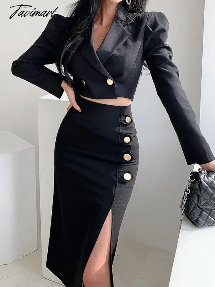 Two-piece women dress office suit short jacket slit long skirt sexy dresses elegant black two-piece Women's suits Two-piece