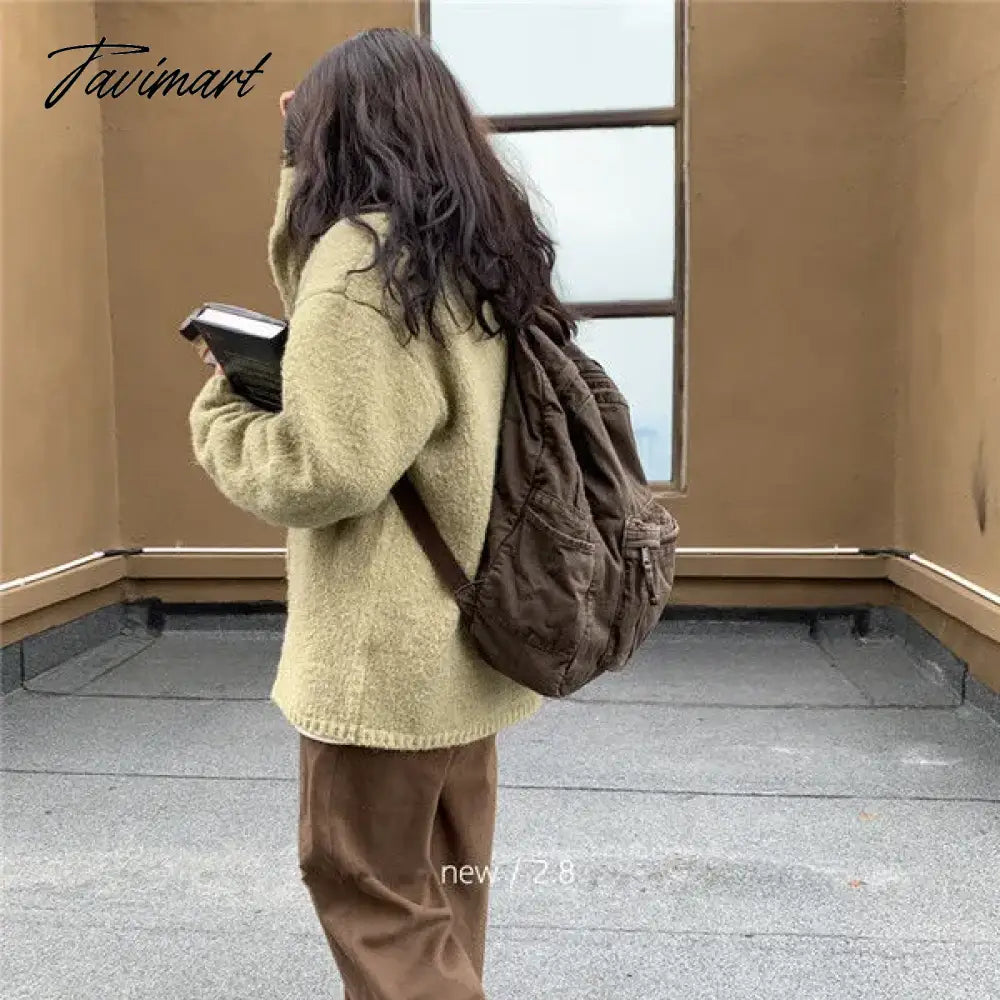 Vintage Backpack for Women Preppy Style Canvas Women Rucksack Zipper Casual Medium-Capacity European-American Style Female Bag