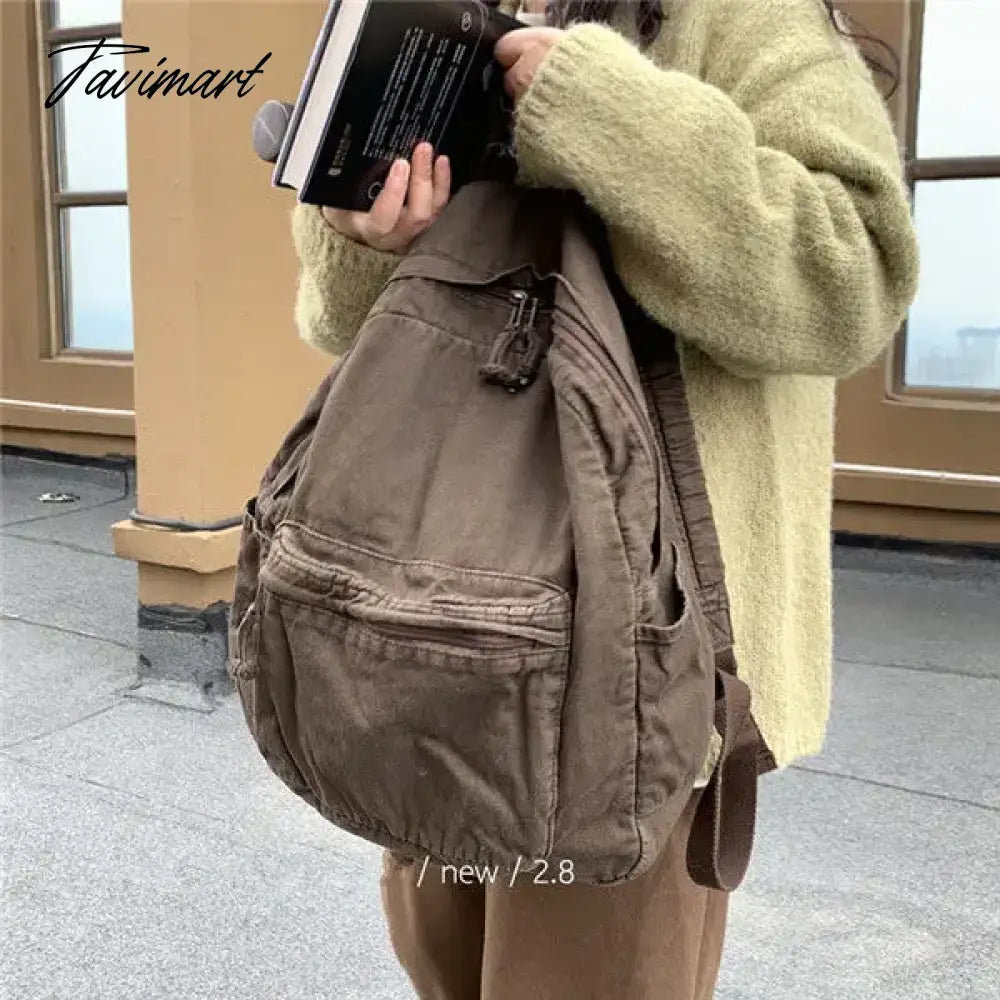 Vintage Backpack for Women Preppy Style Canvas Women Rucksack Zipper Casual Medium-Capacity European-American Style Female Bag