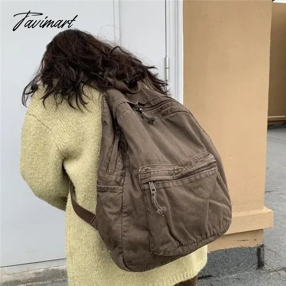 Vintage Backpack for Women Preppy Style Canvas Women Rucksack Zipper Casual Medium-Capacity European-American Style Female Bag