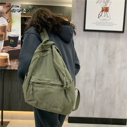 Vintage Backpack for Women Preppy Style Canvas Women Rucksack Zipper Casual Medium-Capacity European-American Style Female Bag