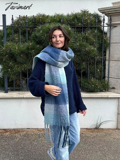 Vintage Blue Women Ribbed Loose Knit Jumper Pullover Long Sleeve Oversized O-neck Autumn Sweater Chic Casual Lady Knitwear Tops