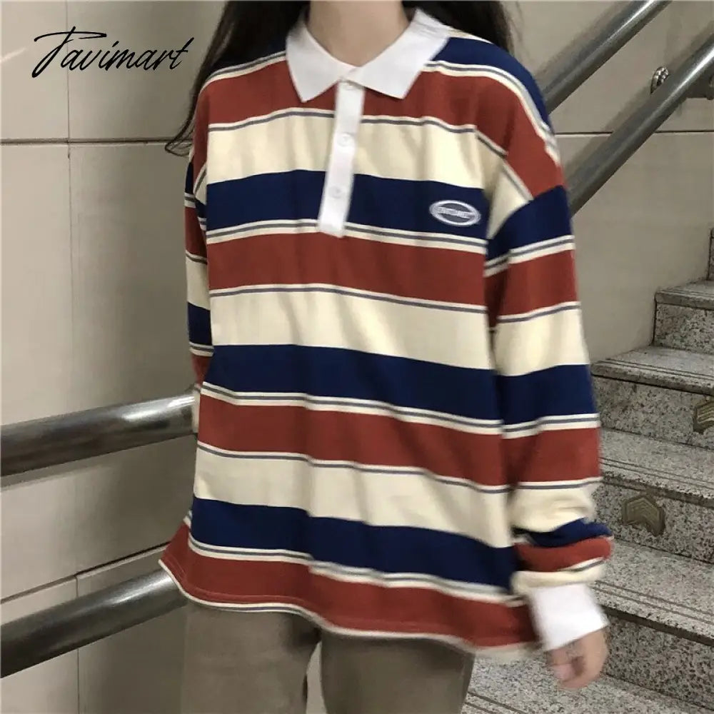 Vintage College Sweatshirts With Polo Collar Long Sleeve Prep Teens Women y2k Aesthetic Streetwear