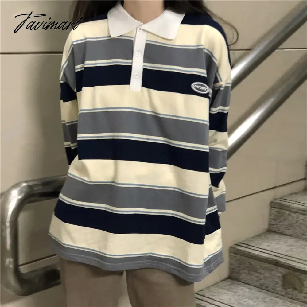 Vintage College Sweatshirts With Polo Collar Long Sleeve Prep Teens Women y2k Aesthetic Streetwear