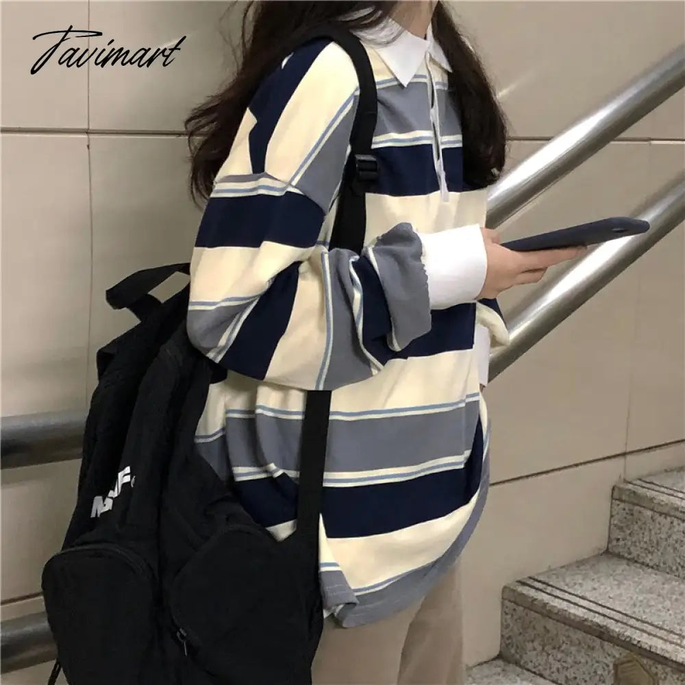 Vintage College Sweatshirts With Polo Collar Long Sleeve Prep Teens Women y2k Aesthetic Streetwear