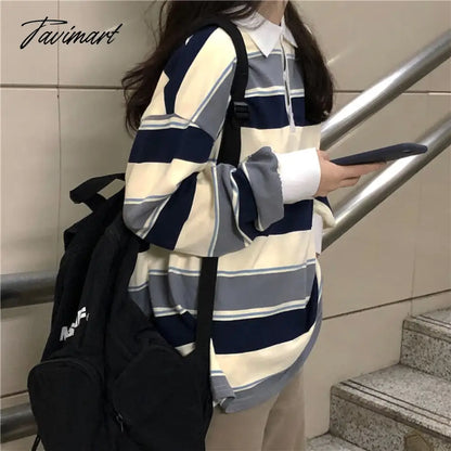 Vintage College Sweatshirts With Polo Collar Long Sleeve Prep Teens Women y2k Aesthetic Streetwear