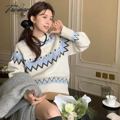 Vintage Fashion Wool O-neck Sweater Mujer Y2k E-Girl Long Sleeve Knitted Tops Autumn Winter New Thicked Warm Pullovers Women