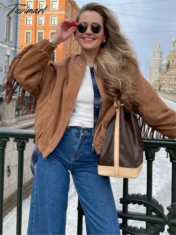 Vintage Solid Zippers Tassel Jacket Women O-neck Long Sleeve Pockets Ruched Spliced Short Coat Fashion Highstreet Outerwear