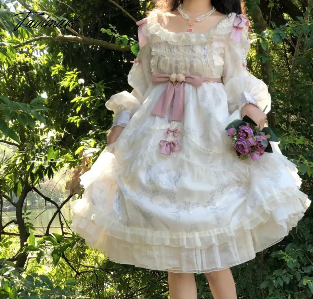 Vintage Victorian Lolita Princess Dress Women Elegant Sweet Flower Lace Bow Dancing Party Wedding Dresses Girly Lolita Vestidos