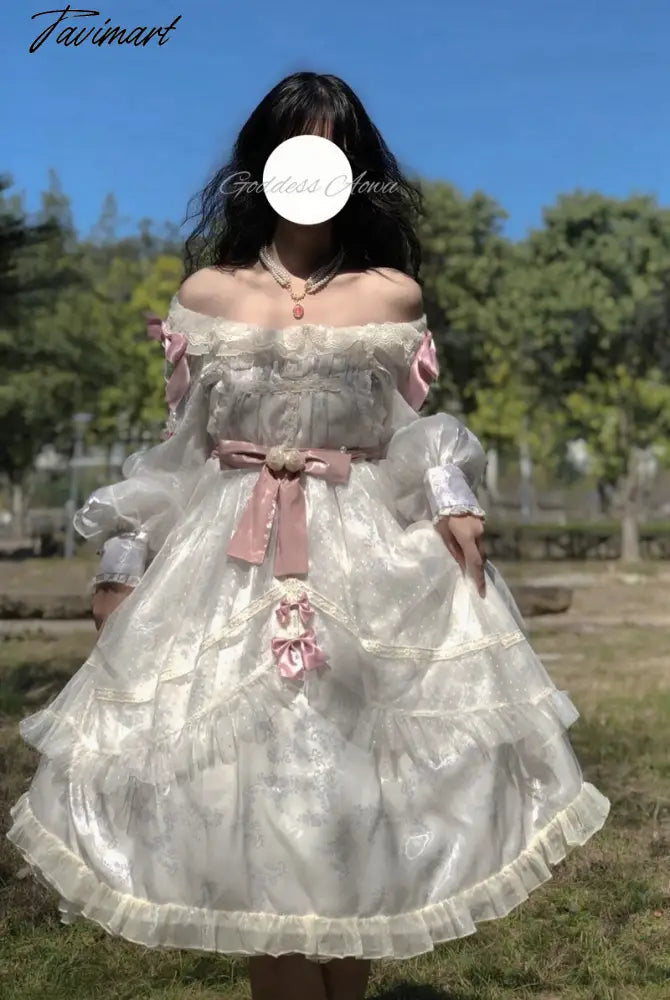 Vintage Victorian Lolita Princess Dress Women Elegant Sweet Flower Lace Bow Dancing Party Wedding Dresses Girly Lolita Vestidos
