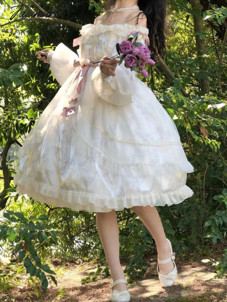 Vintage Victorian Lolita Princess Dress Women Elegant Sweet Flower Lace Bow Dancing Party Wedding Dresses Girly Lolita Vestidos