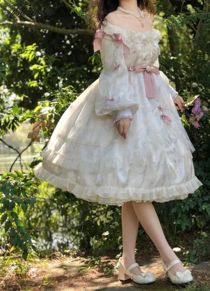 Vintage Victorian Lolita Princess Dress Women Elegant Sweet Flower Lace Bow Dancing Party Wedding Dresses Girly Lolita Vestidos