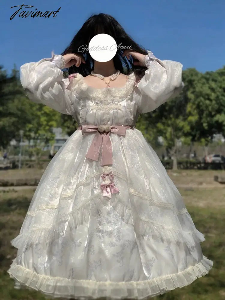 Vintage Victorian Lolita Princess Dress Women Elegant Sweet Flower Lace Bow Dancing Party Wedding Dresses Girly Lolita Vestidos