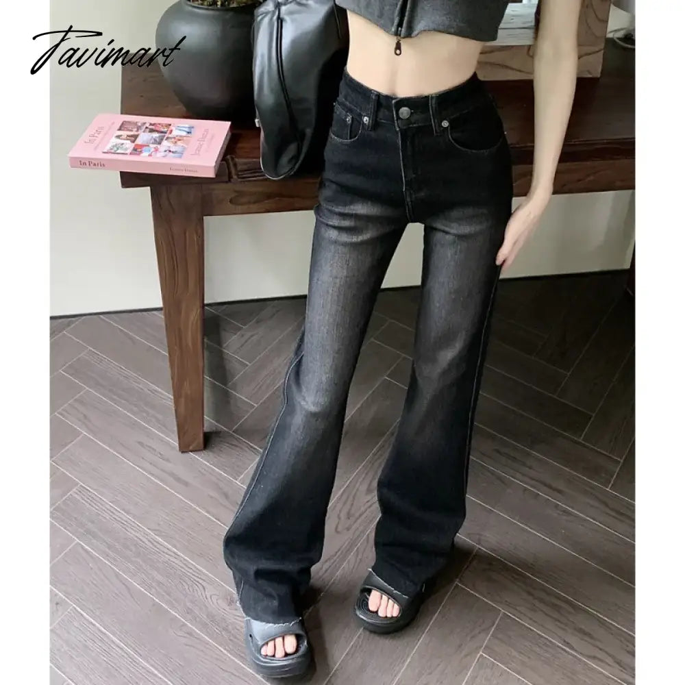 Vintage Washed Distressed Casual Jeans Women 2024 Spring New High Waist All Match Sexy Slim Denim Wide Leg Pants
