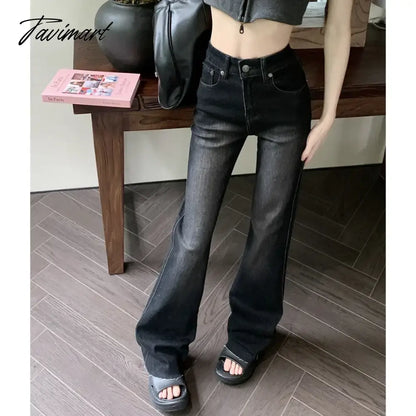 Vintage Washed Distressed Casual Jeans Women 2024 Spring New High Waist All Match Sexy Slim Denim Wide Leg Pants