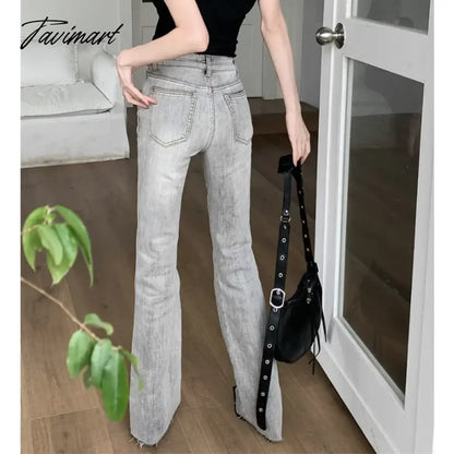 Vintage Washed Distressed Casual Jeans Women 2024 Spring New High Waist All Match Sexy Slim Denim Wide Leg Pants