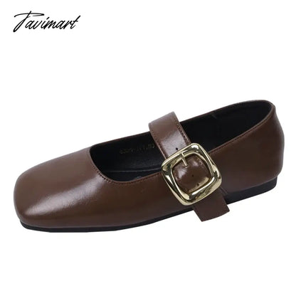 Vintage Women Mary Jane Shoes Fashion Elegant Shallow Square Toe Flats Ladies Comfort Soft Sole Belt Buckle Single Shoes