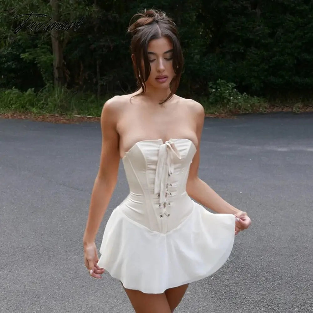 White Chiffon Strapless Backless Sexy Dress Women Bandage Bodycon Mini Summer Dress Elegant Casual Dresses Vestidos