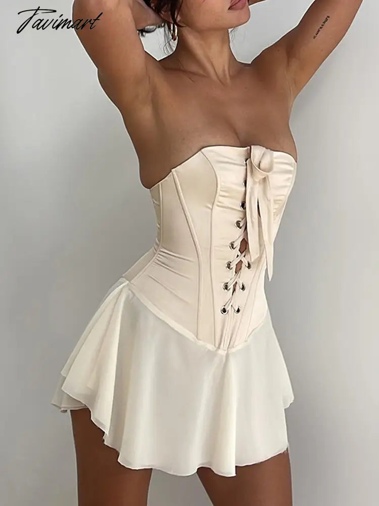 White Chiffon Strapless Backless Sexy Dress Women Bandage Bodycon Mini Summer Dress Elegant Casual Dresses Vestidos